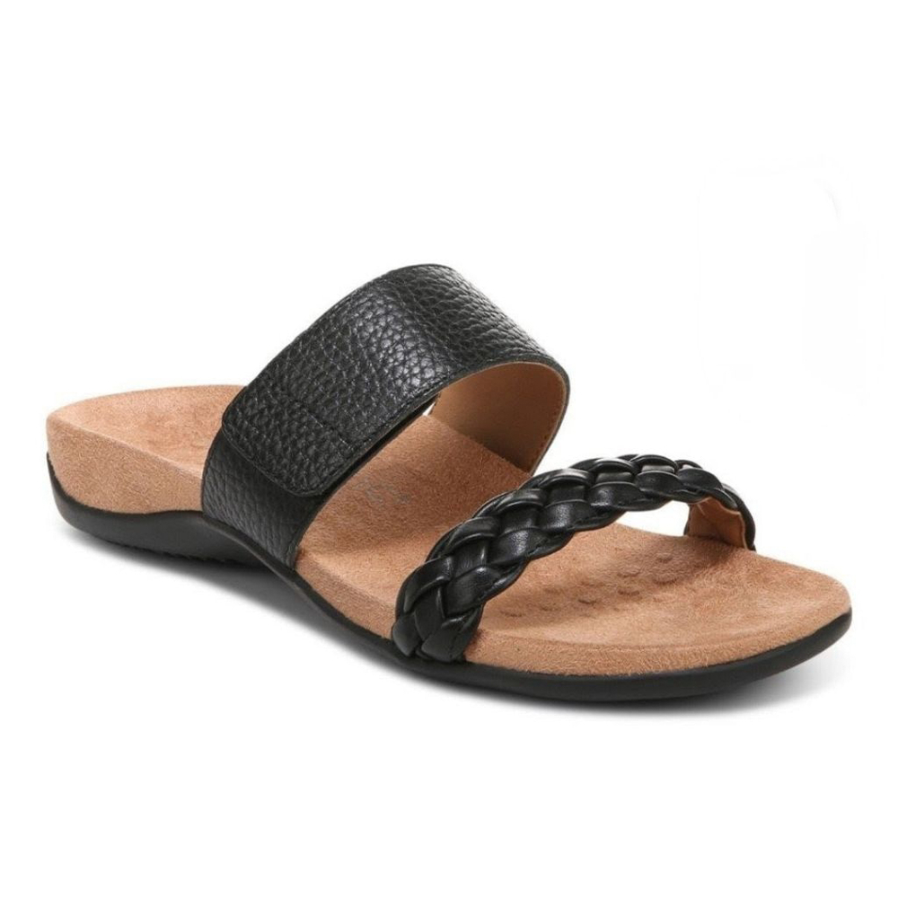 Vionic Black Braided Double-Strap Slide Sandals